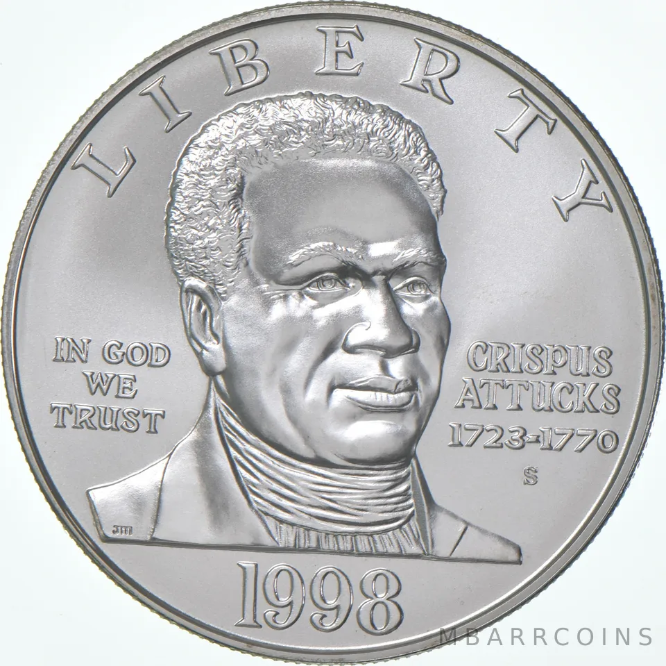 1998-S Unc Black Patriots Crispus Commemorative Silver Dollar $1