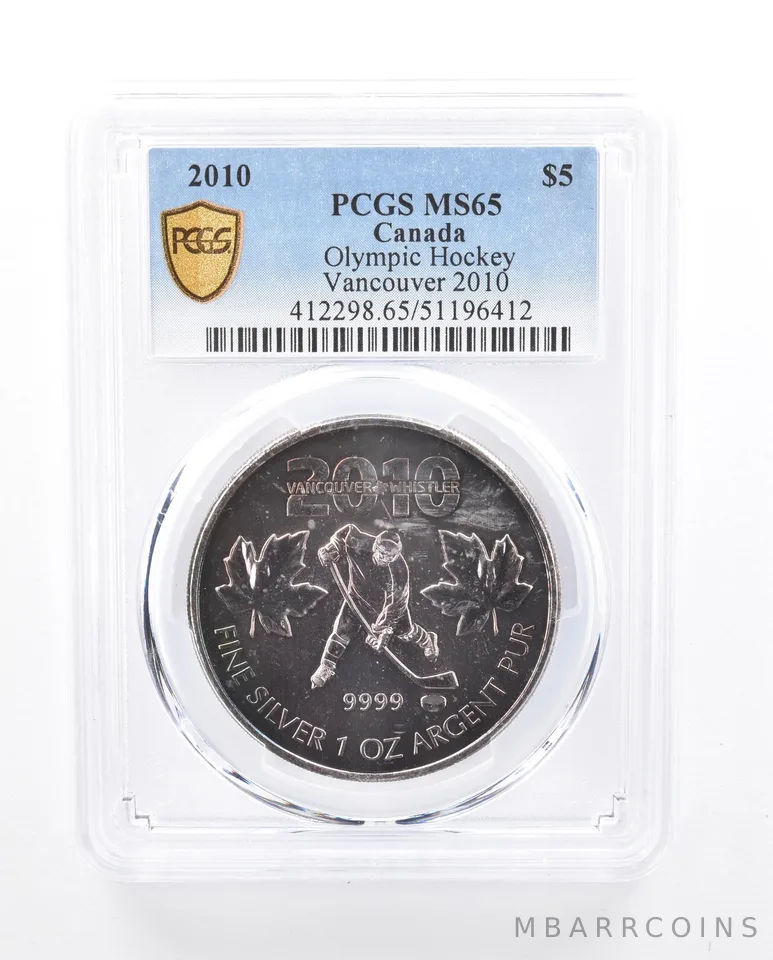 2010 Canada 5 Dollars Silver Vancouver Olympics Hockey MS65 PCGS Nice Tone *5368