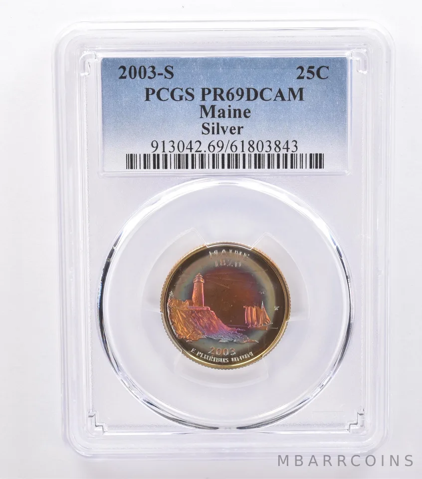2003-S Washington State Quarter Maine Silver PR69 DCAM PCGS Beautiful Tone *8791