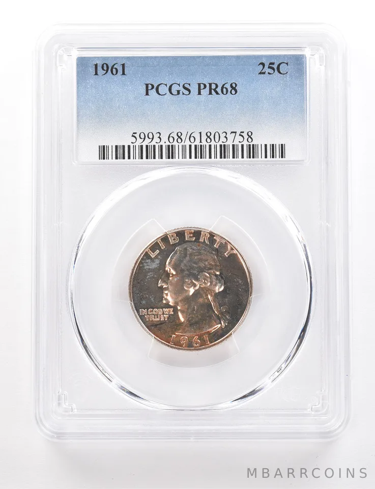 1961 Washington Quarter PR68 PCGS Beautiful Tone *3430
