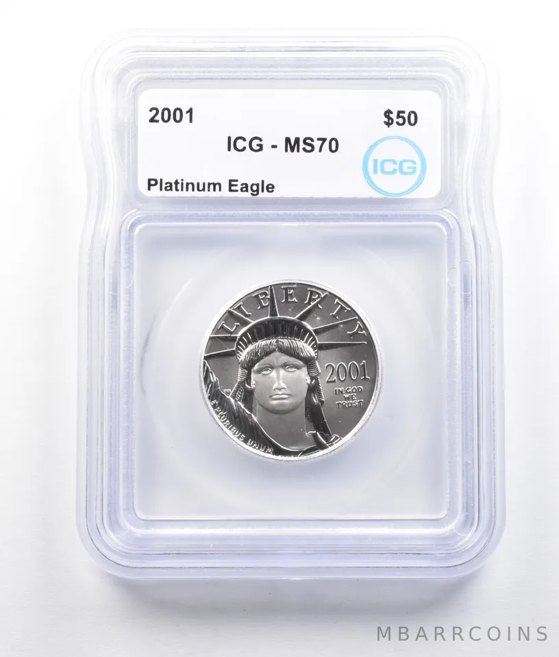 2001 $50 American Platinum Eagle 1/2 Oz 0.5 Oz Platinum MS70 ICG *2756
