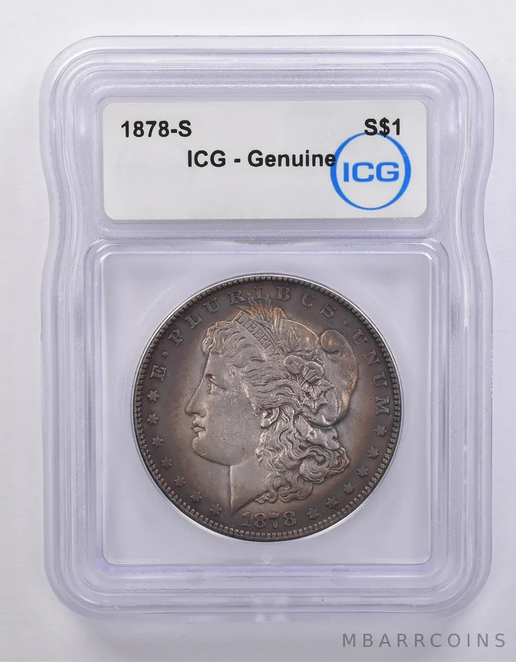 1878-S Morgan Silver Dollar Genuine ICG Rainbow Tone *7139