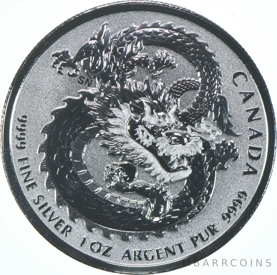 2019 Canada 5 Dollars Lucky Dragon 1 Oz Silver High Relief