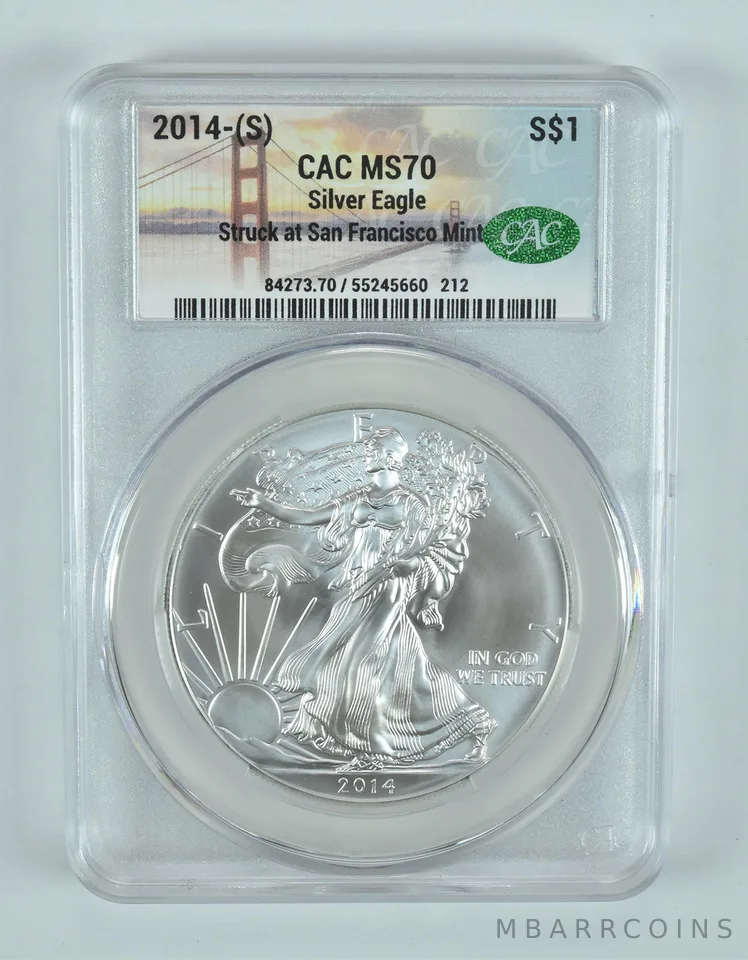 2014-(S) American Silver Eagle Struck At San Francisco MS70 CACg SF Lbl