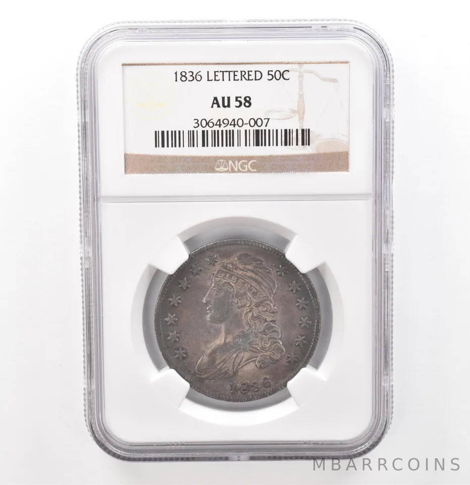 1836 Capped Bust Half Dollar Lettered AU58 NGC Beautiful Tone *7604