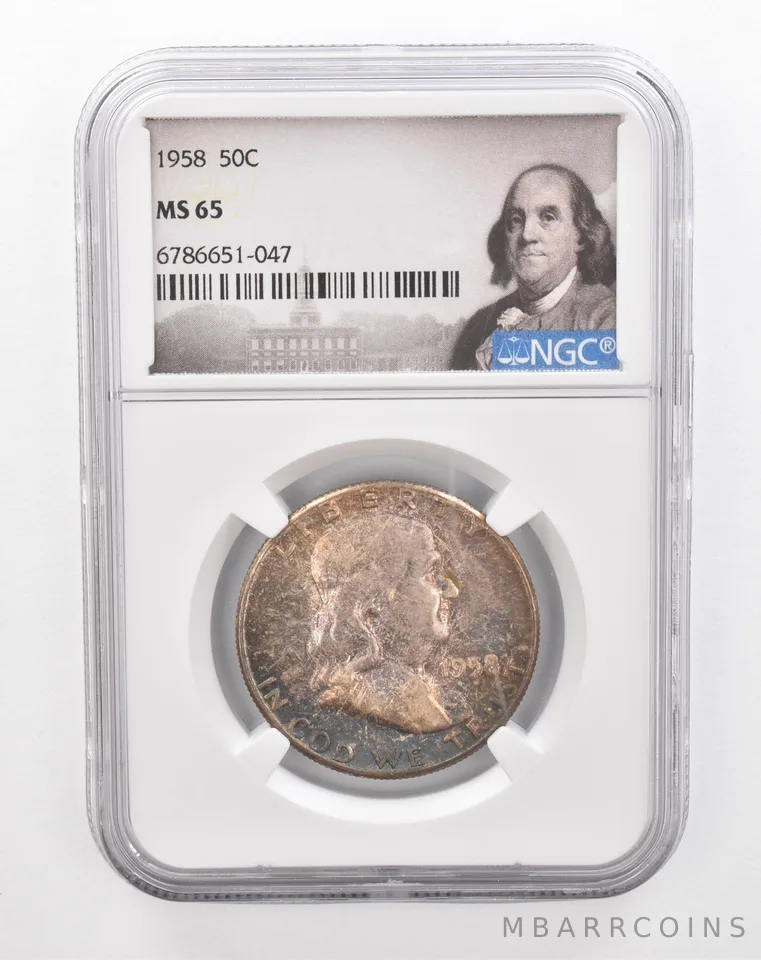 1958 Franklin Half Dollar MS65 NGC Beautiful Tone *2864