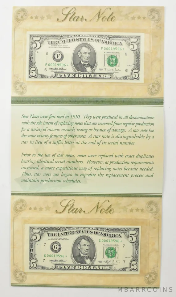 Lot (2) 1993/1995 $5 Chicago IL/Atlanta GA FRN Star Notes a7947
