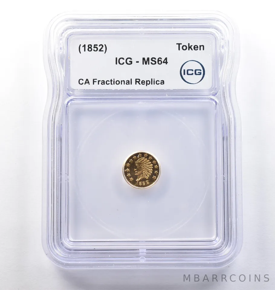(1852) CA Fractional Gold Style Token Indian Head 1/2 Dollar MS64 ICG *3814