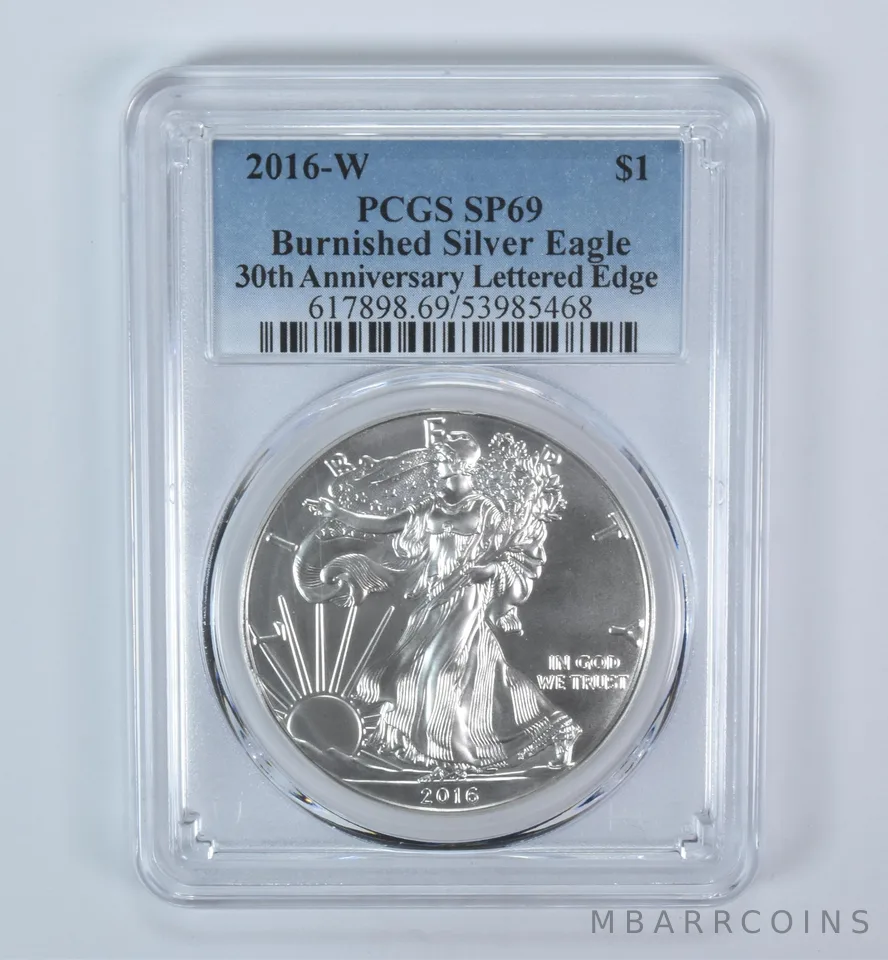 2016-W Burnished Silver Eagle SP69 PCGS Blue Label