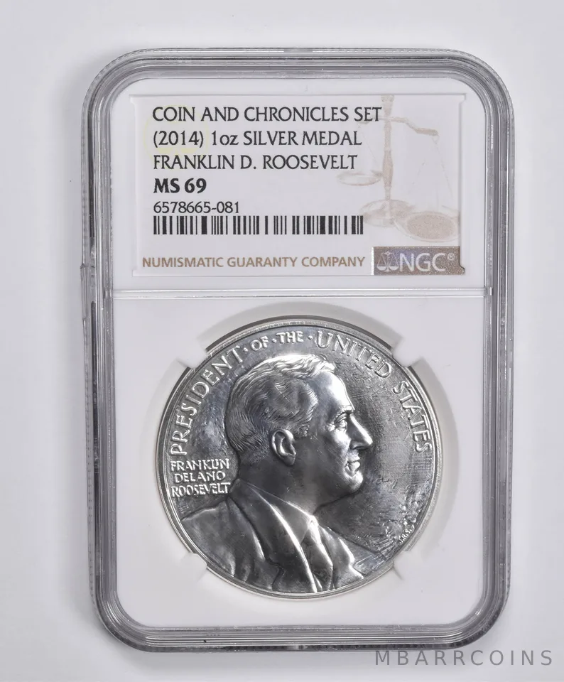 (2014) Silver Medal Franklin D Roosevelt 1 Oz Coin & Chronicles MS69 NGC