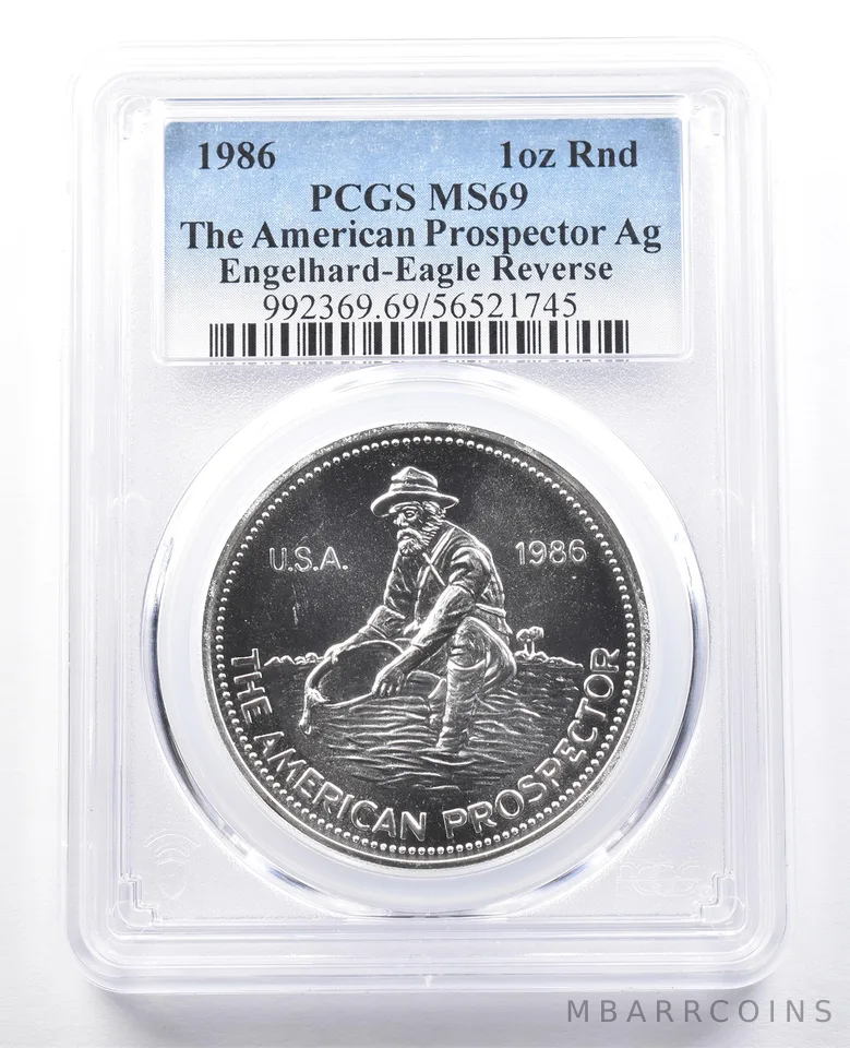 1986 Engelhard Prospector 1 Oz Silver Round Eagle Reverse MS69 PCGS