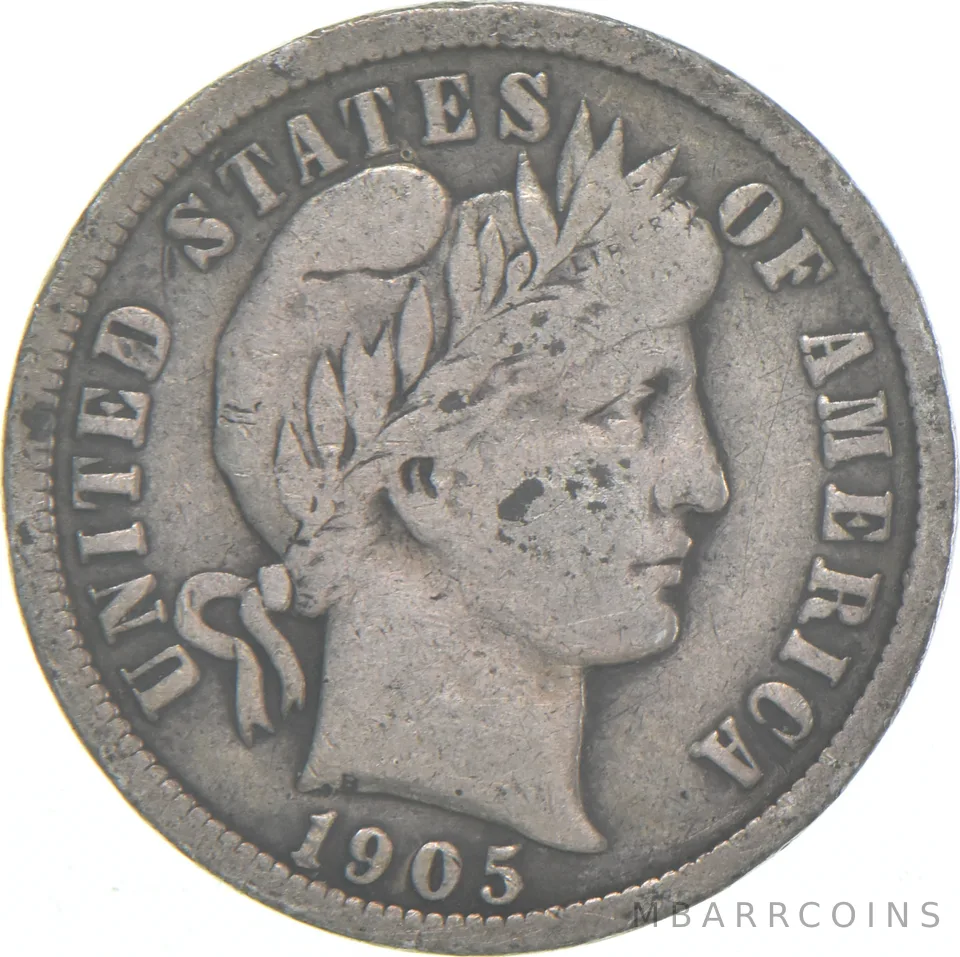 1905-P Barber Dime 90% Silver Average Circ