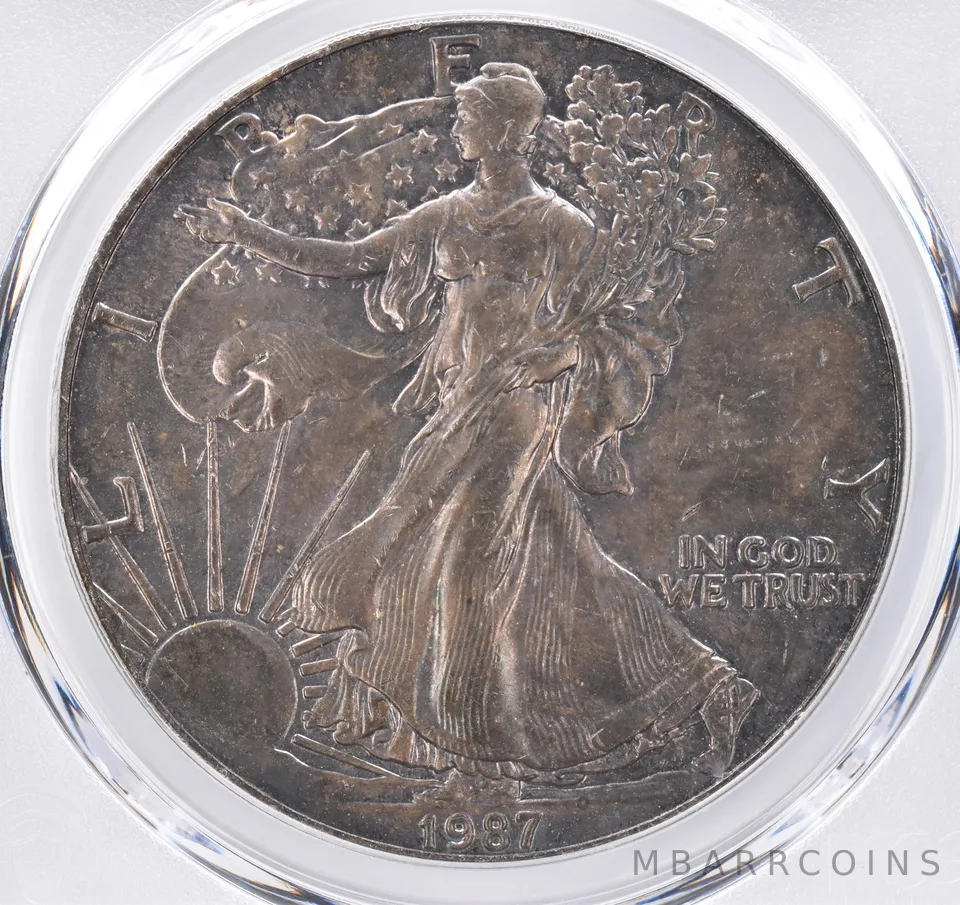 1987 American Silver Eagle AU55 PCGS Beautiful Tone *1530