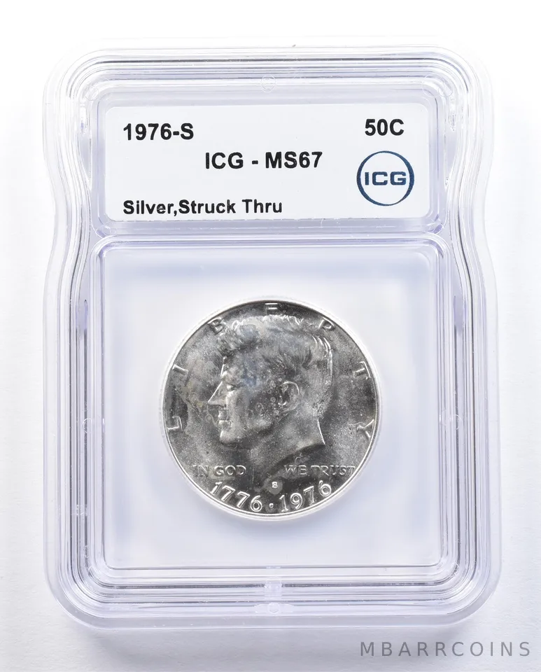 1976-S Kennedy Half Dollar Silver Mint Error Struck Thru MS67 ICG *1629