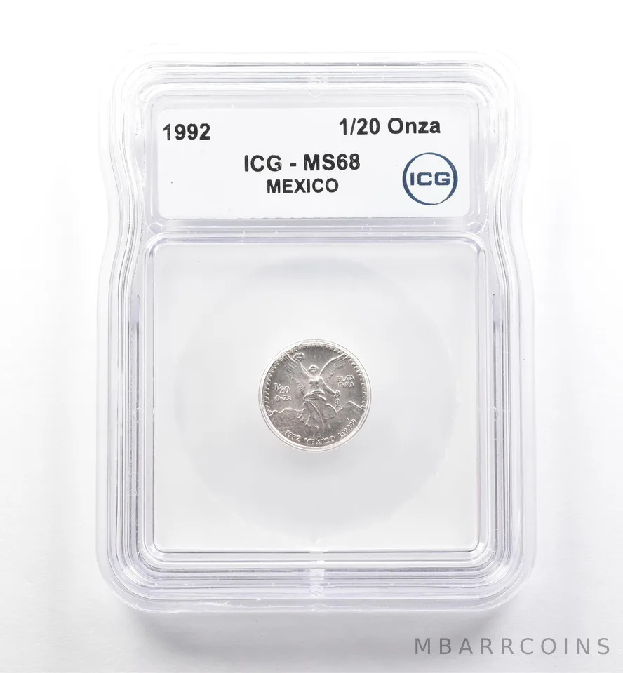 1992 Mo Mexico 1/20 Onza Silver Libertad MS68 ICG *7499
