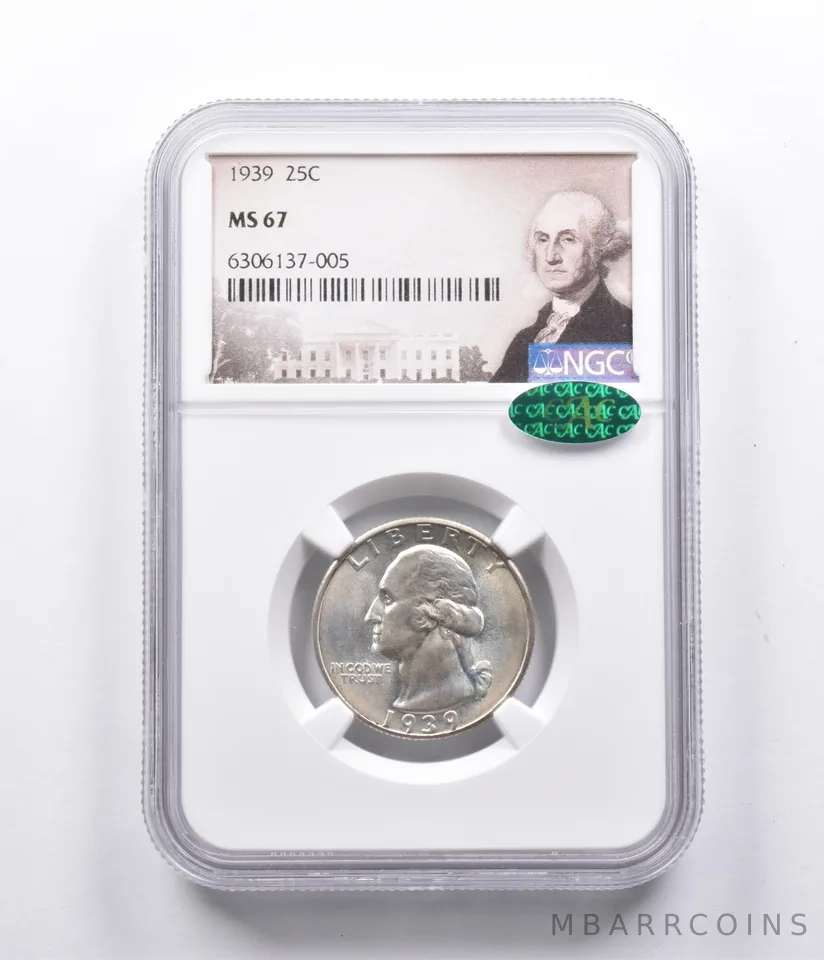 MS67 1939 Washington Quarter CAC NGC *0828