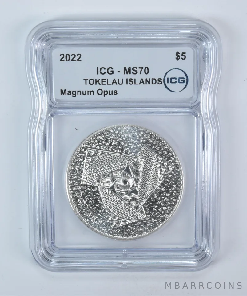 2022 Tokelau Islands 5 Dollars Silver Magnum Opus 1 Oz MS70 ICG a5819