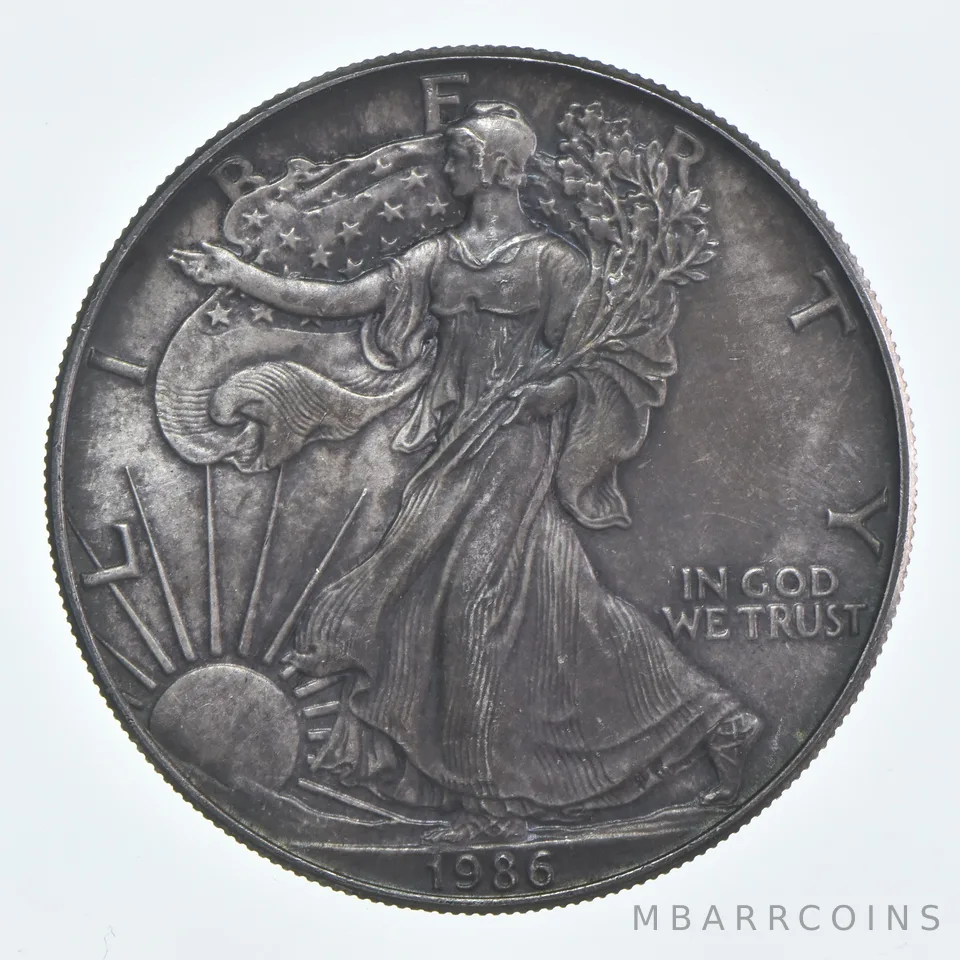 Beautiful Toned - 1986 American Silver Eagle 1 Troy Oz .999 Fine Silver *948