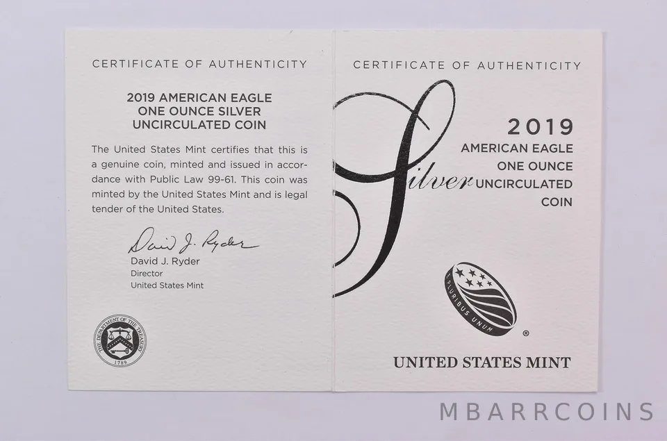 COA 2019-W Burnished Silver Eagle