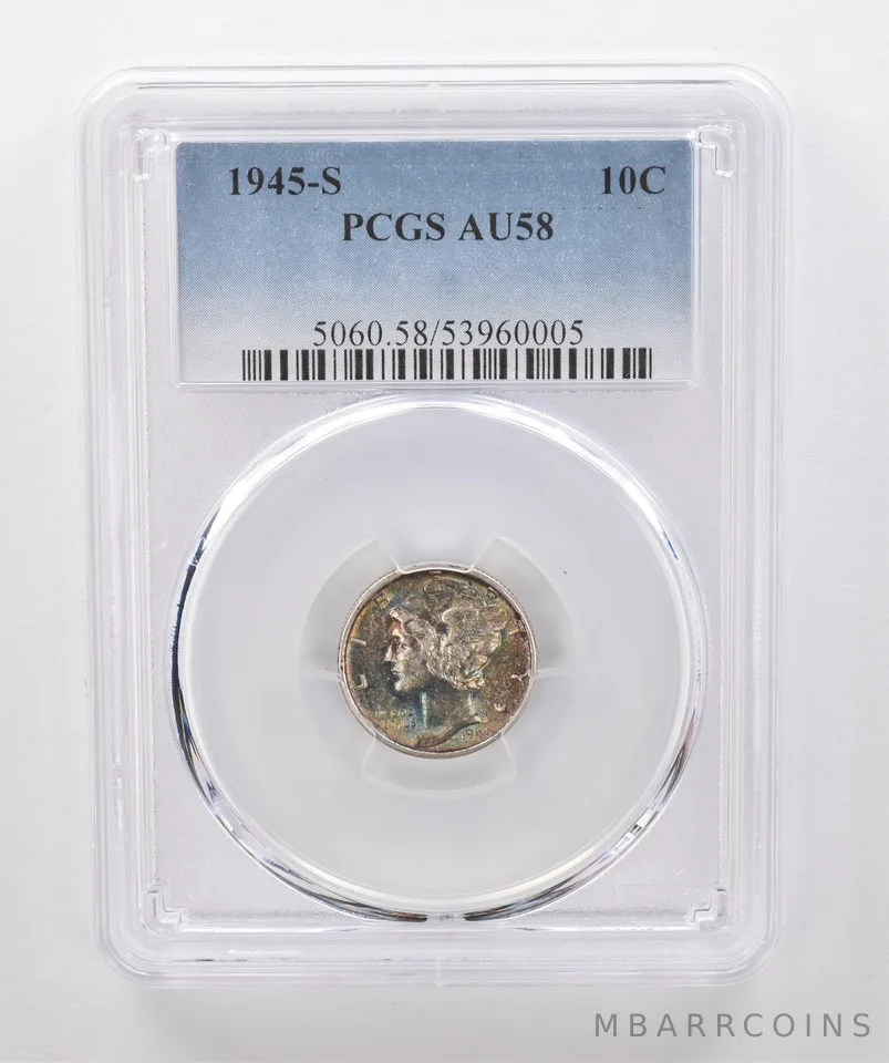 1945-S Mercury Dime AU58 PCGS Beautiful Tone *1842