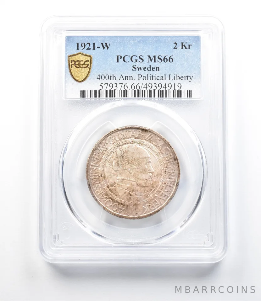 1921-W Sweden 2 Kronor 400th Anniversary Political Liberty MS66 PCGS *4286