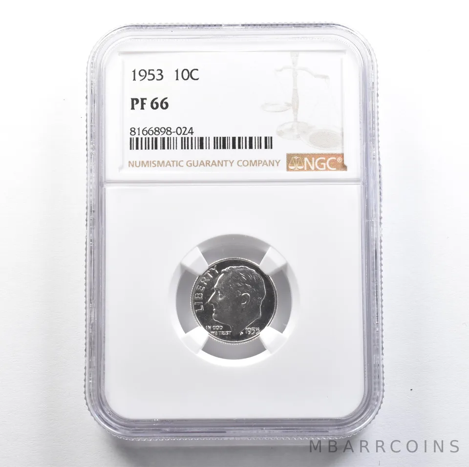 1953 Roosevelt Dime PF66 NGC PQ Cam Look *7643
