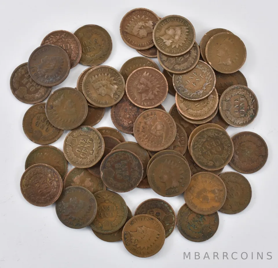 (50) Indian Head Cent Mixed Date Average Circ ROLL Lot