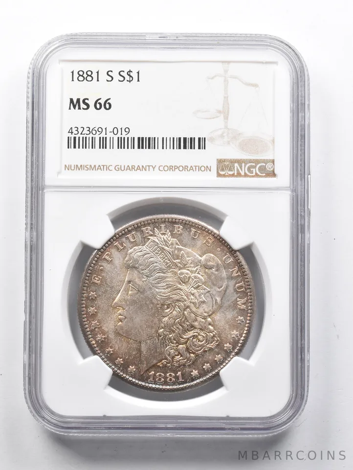 MS66 1881-S Morgan Silver Dollar NGC Fantastic Color *1463
