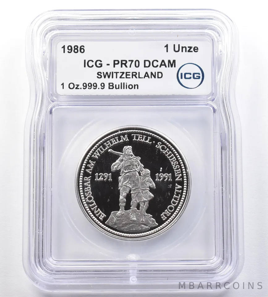 1986 Switzerland 1 Unza Platinum 1 Oz PR70 DCAM ICG *0985