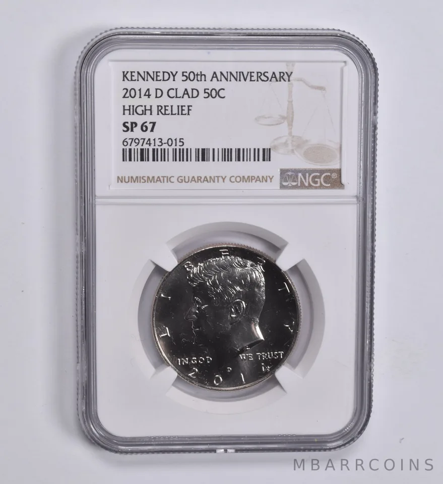 2014-D Kennedy Half Dollar CLAD 50th Anniversary SP67 High Relief NGC Brown Lbl