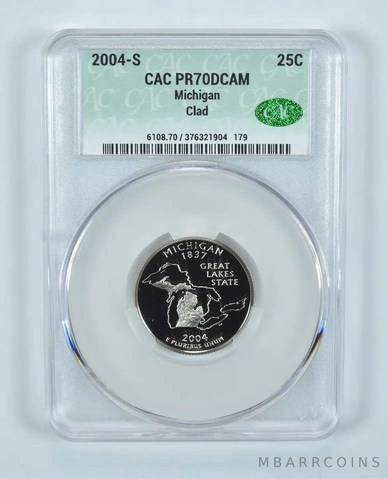 2004-S Washington State Quarter Michigan CLAD PR70 DCAM CAC CACg