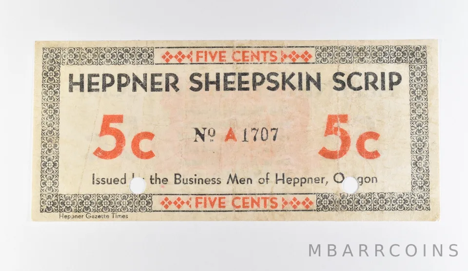 1934 5 Cents Heppner OR Sheepskin Scrip *9747