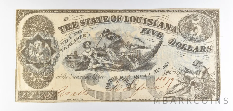 1863 $5 State Of Louisiana Obsolete Note *8865