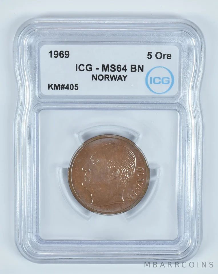 1969 Norway 5 Ore KM#405 MS64 BN ICG *9453