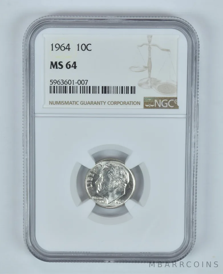 MS64 1964 Roosevelt Dime - Graded NGC Toned! a9037