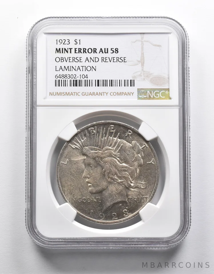 Mint Error AU58 1923 Peace Silver Dollar OBV & REV Lamination NGC a1927