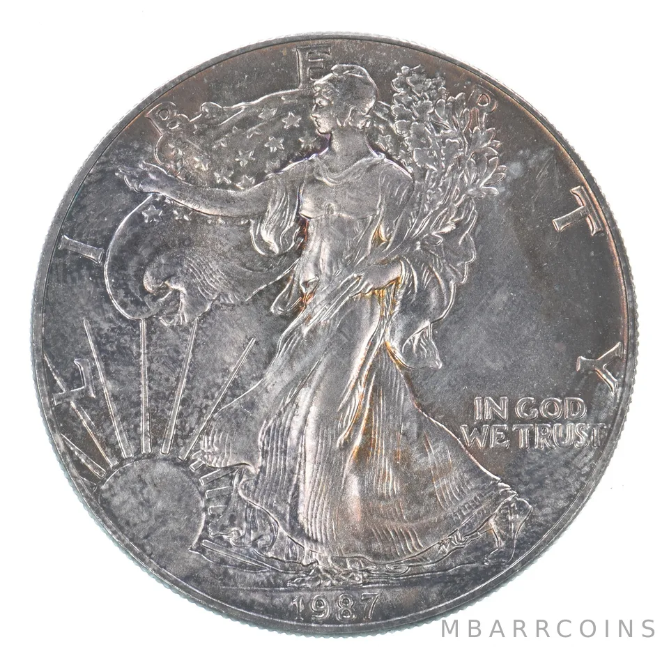 Beautiful Toned - 1987 American Silver Eagle 1 Troy Oz .999 Fine Silver *119