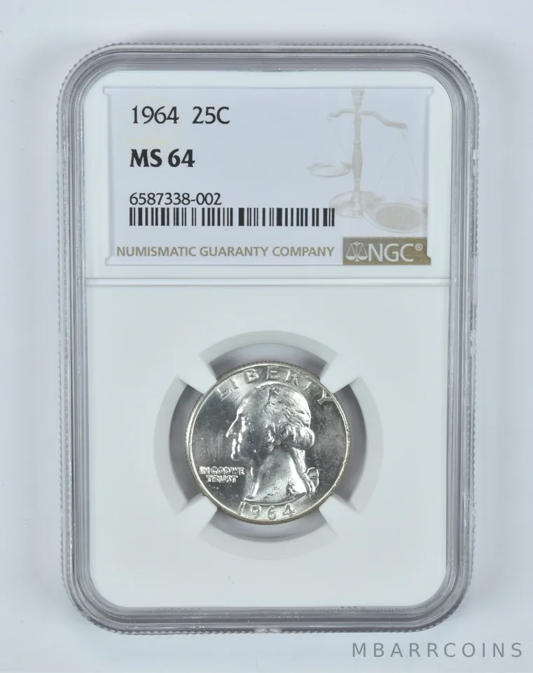 MS64 1964 Washington Quarter NGC - Golden End of Roll Tone *5004
