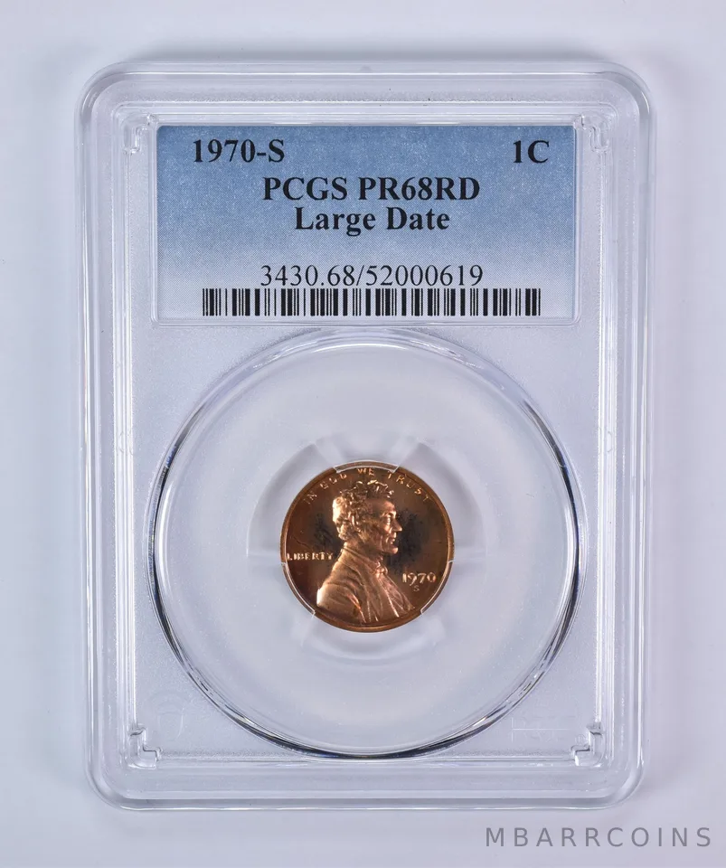 1970-S Lincoln Memorial Cent Large Date PR68 RD PCGS Blue Label