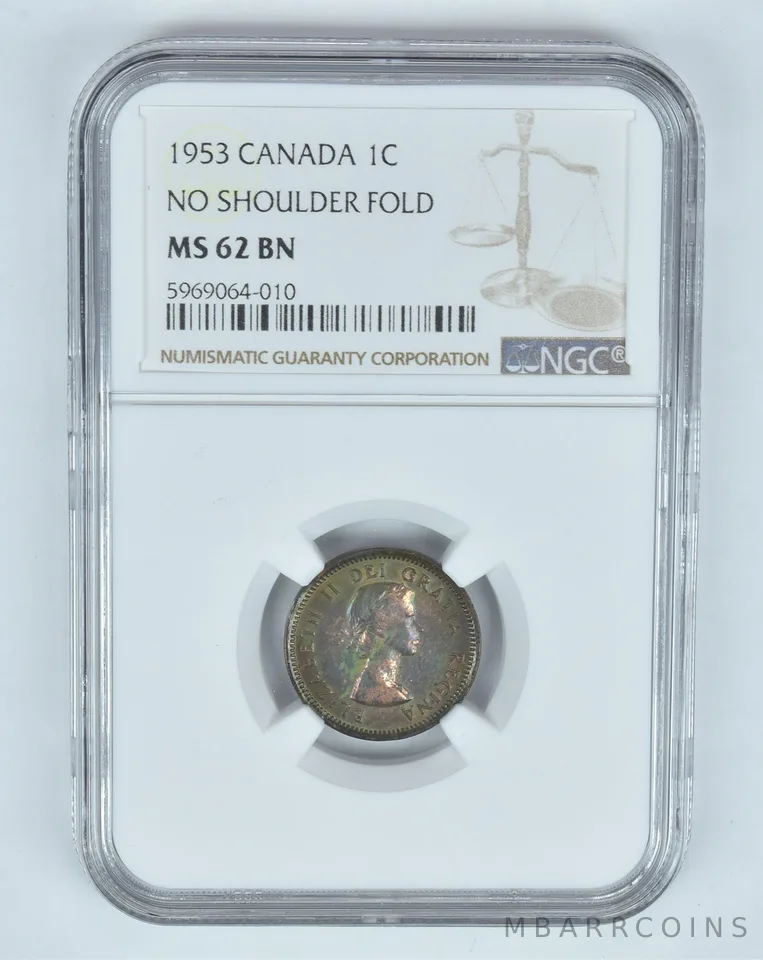 MS62 BN 1953 Canada 1 Cent - No Shoulder Fold - Graded NGC- INSANE Tone *8887