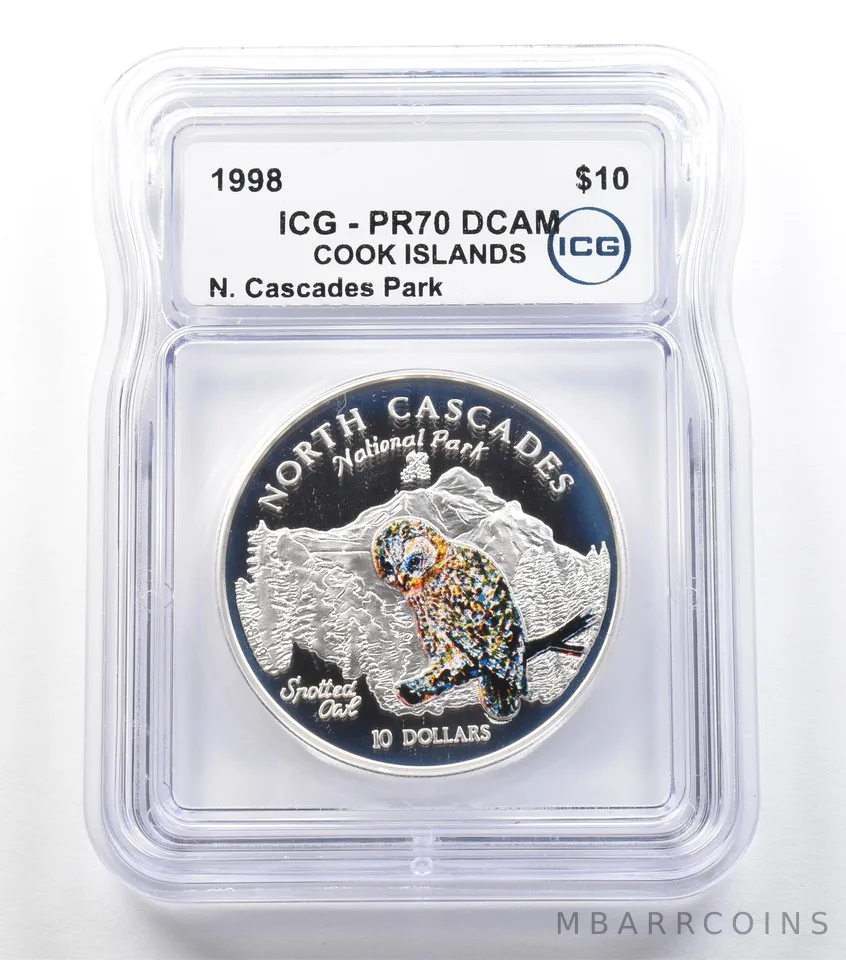 1998 Cook Islands 10 Dollars Silver North Cascades Park PR70 DCAM ICG *3682