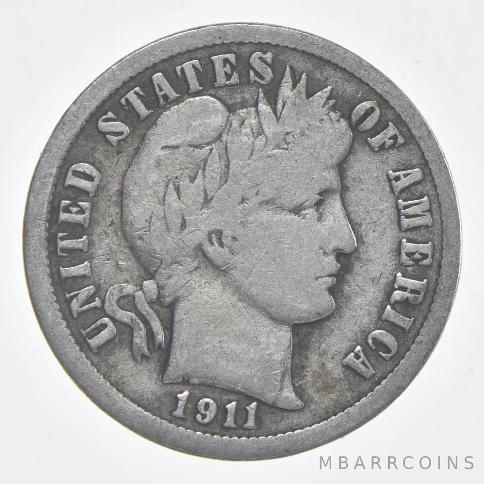 1911 (P) Barber Dime 90% Silver VG Condition