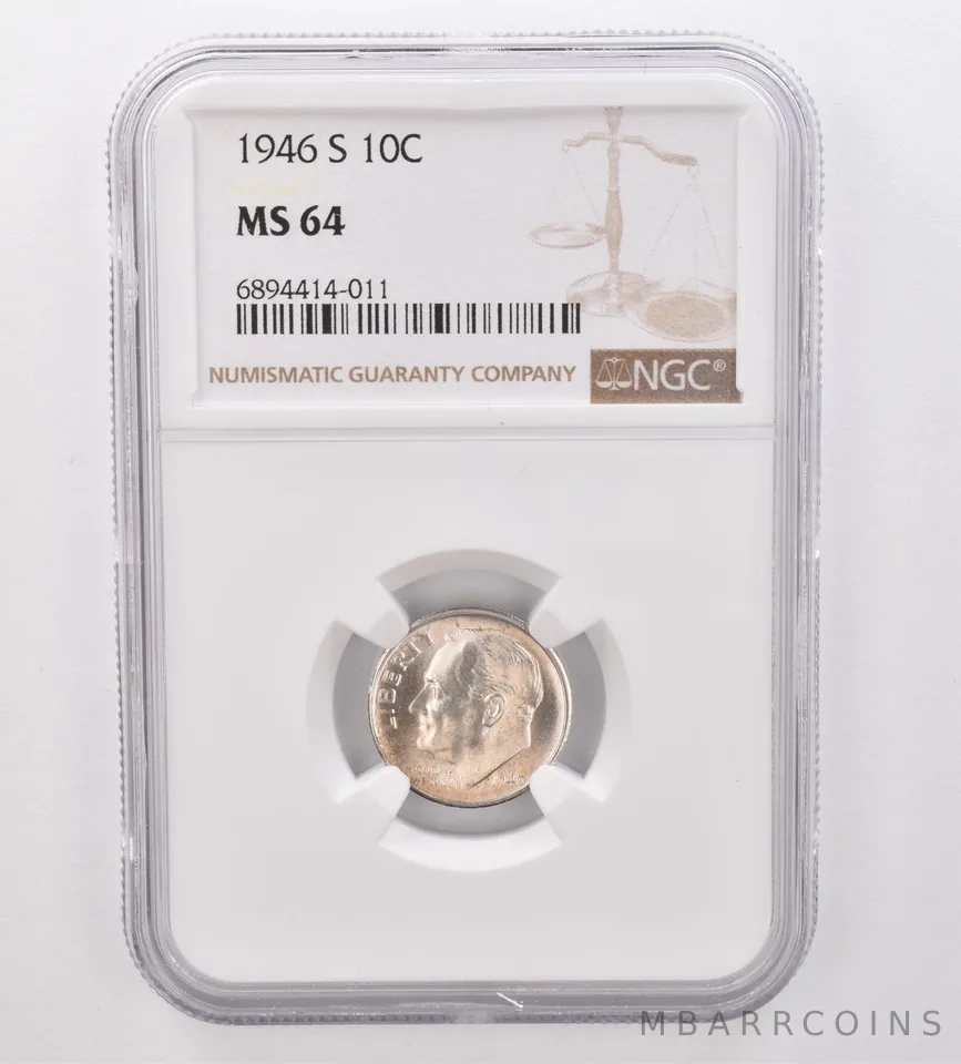 1946-S Roosevelt Dime MS64 NGC Beautiful Tone *9900