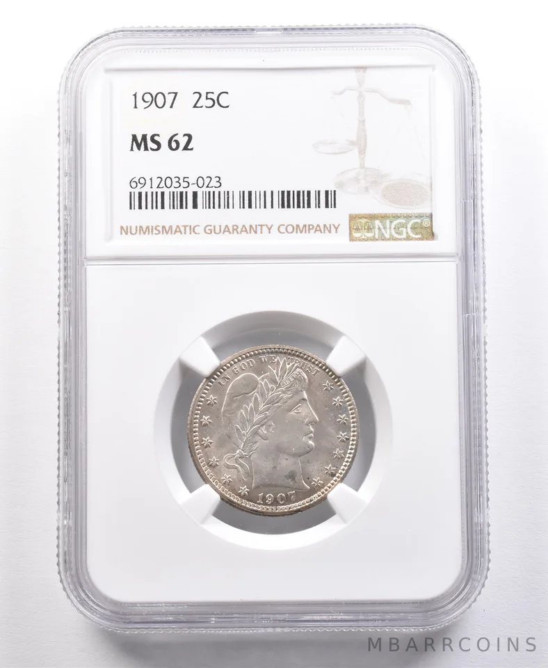 1907 Barber Quarter MS62 NGC PQ *2138