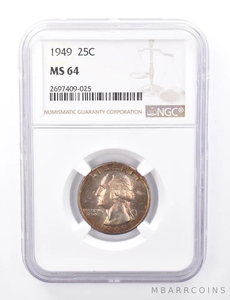 MS64 1949 Washington Quarter - Toned - Graded by NGC a0072