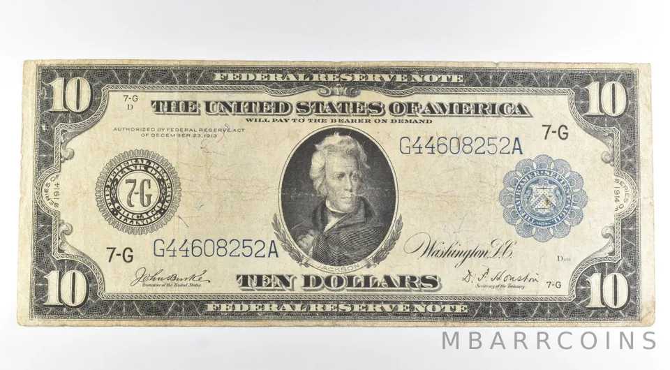 1914 $10 US FRN Large Note Blue Seal FR#930 *8482