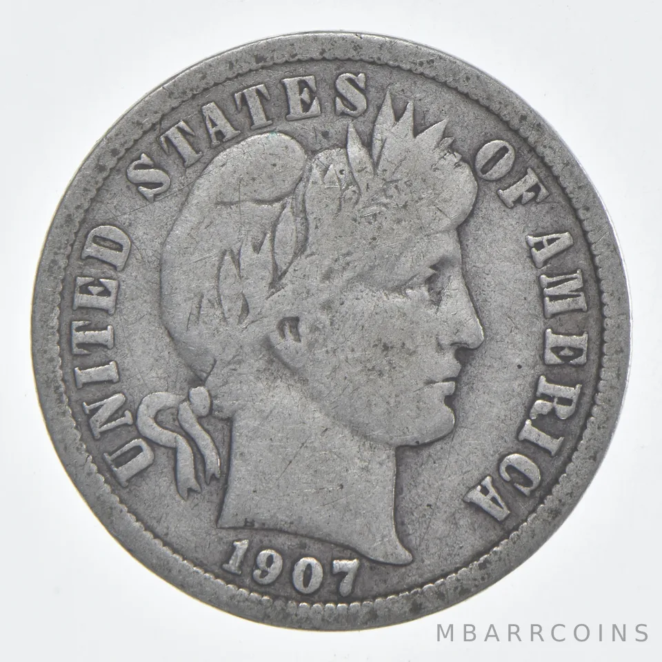 1907-D Barber Dime 90% Silver VG Condition