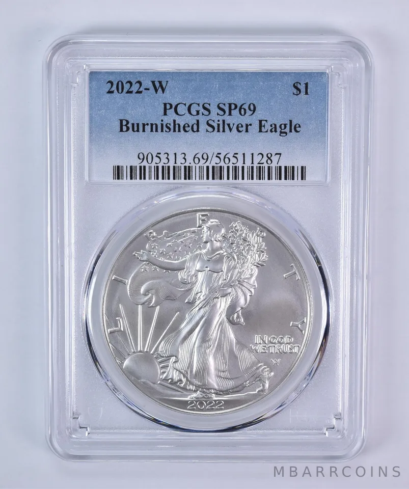 2022-W Burnished Silver Eagle SP69 PCGS Blue Label