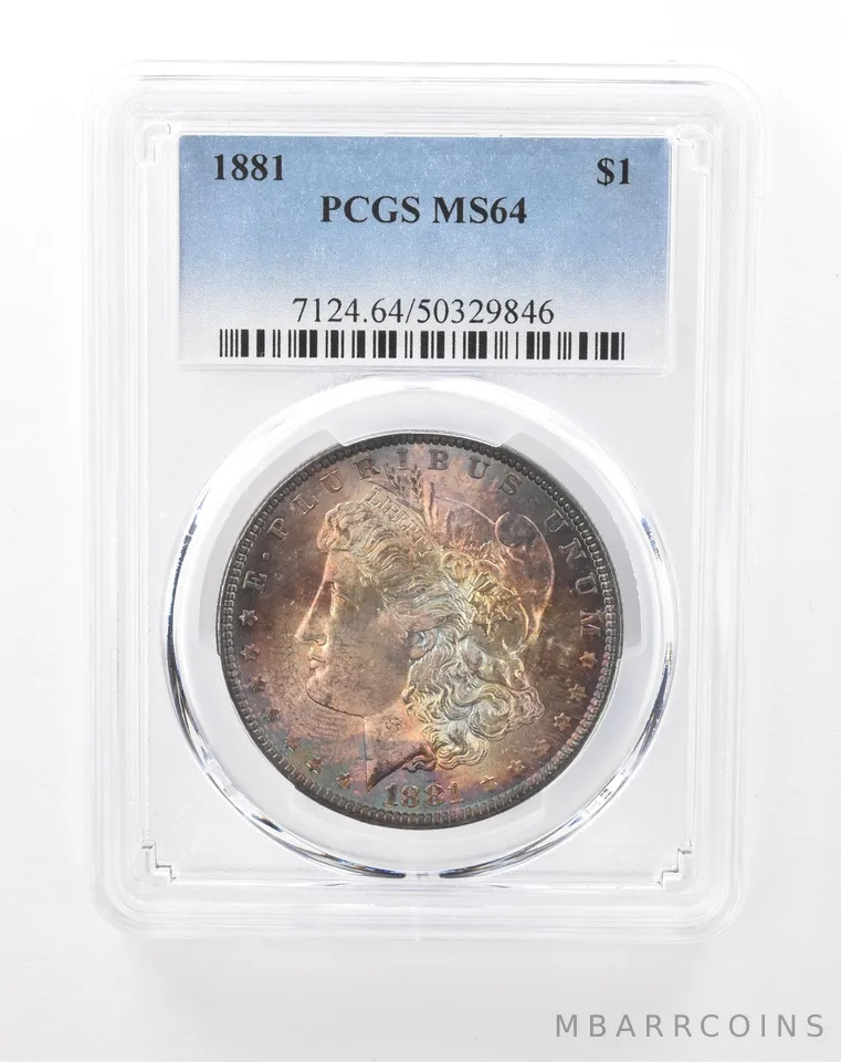 1881 Morgan Silver Dollar MS64 PCGS Rainbow Tone *5003