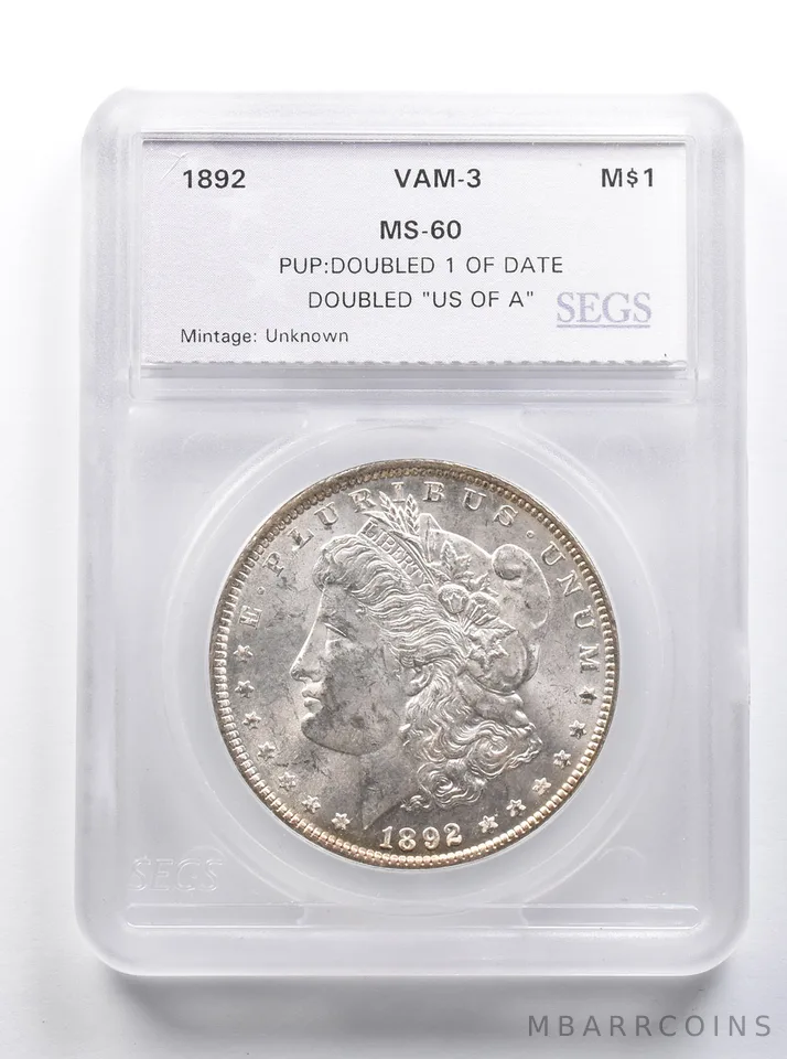 1892 Morgan Silver Dollar VAM 3 Doubled 1 Of Date Doubled USA *8380